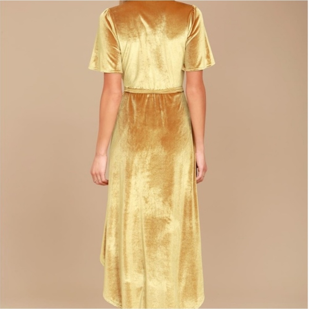 Lulu's Gold Wrap Soft Velvet Midi Dress